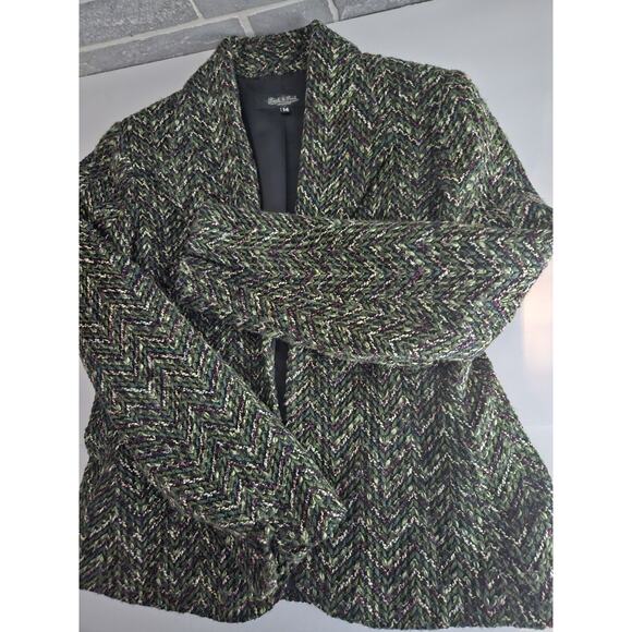Vintage Peck & Peck Collection Herringbone Tweed Open Blazer Wom SIZE 14 Large - Picture 10 of 16